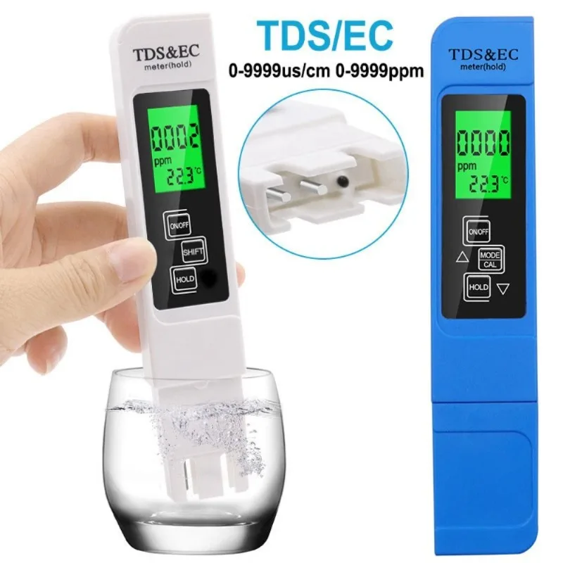 جهاز اختبار جودة المياه الرقمي TDS EC متر المدى 0-9990 متعدد الوظائف نقاء المياه مقياس الحرارة درجة الحرارة جزء في المليون تستر