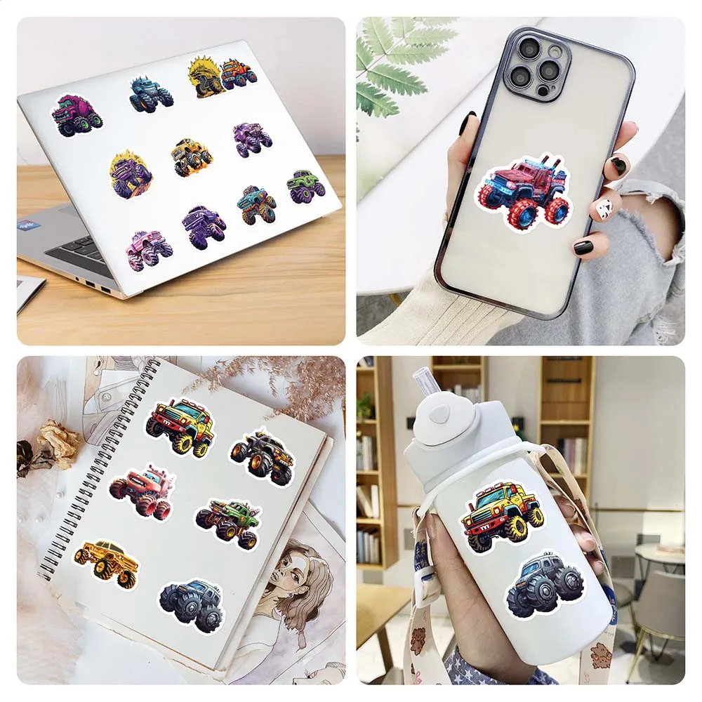 10/50pcs Cartoon Cool Monster Truck Stickers Graffiti Decal Scrapbooking Luggage Laptop Skateboard Notebook Car Sticker for Kids