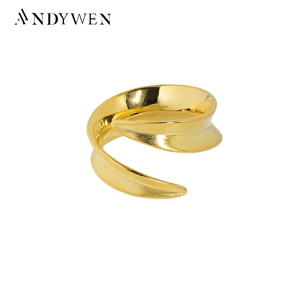 

ANDYWEN 925 Sterling Silver Gold Open Resizable Rings Geometric Irregular Women Wedding Jewelry Luxury Crystal Jewels