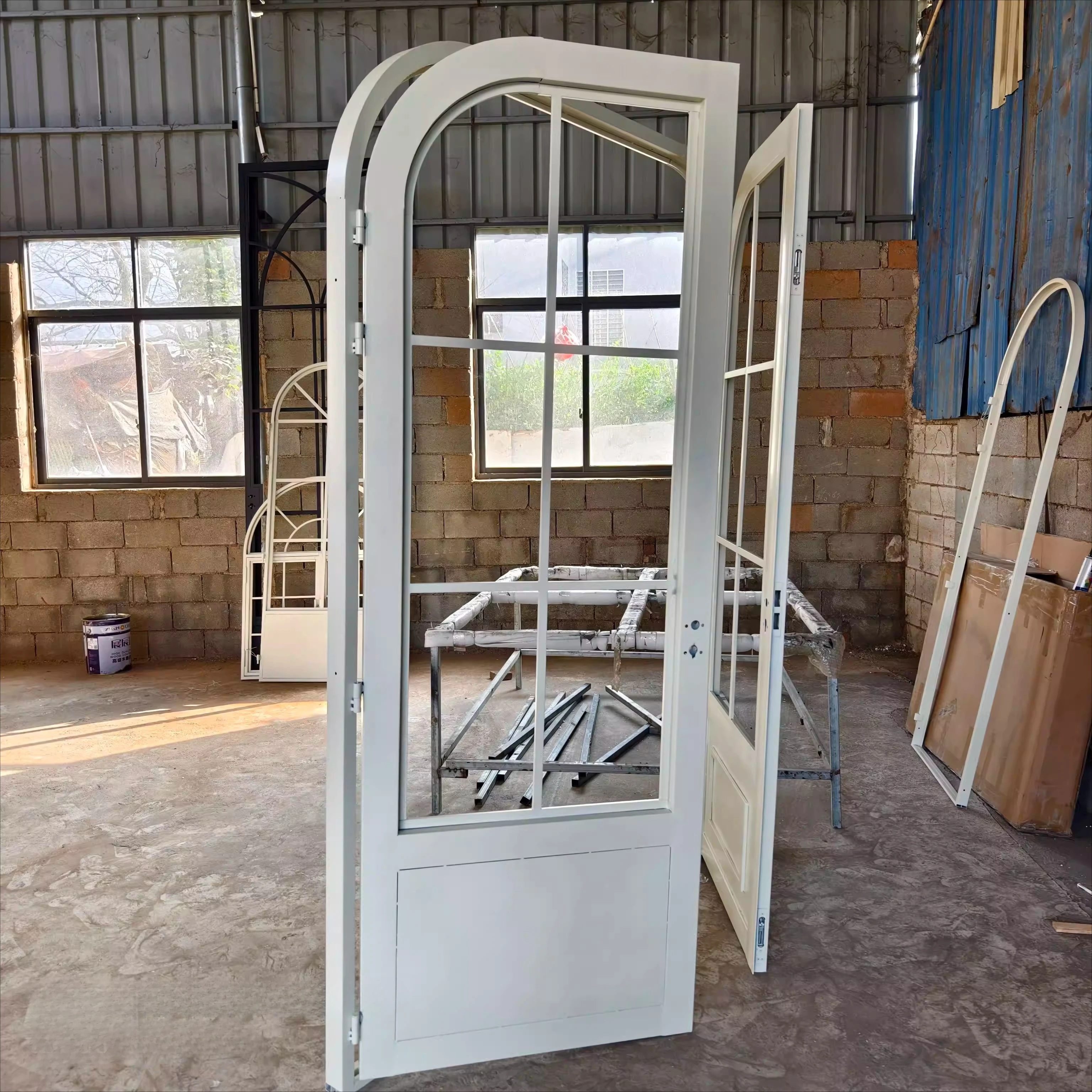 wrought iron arch modern arc vintage glass double-open edged partition door custom store paint folio