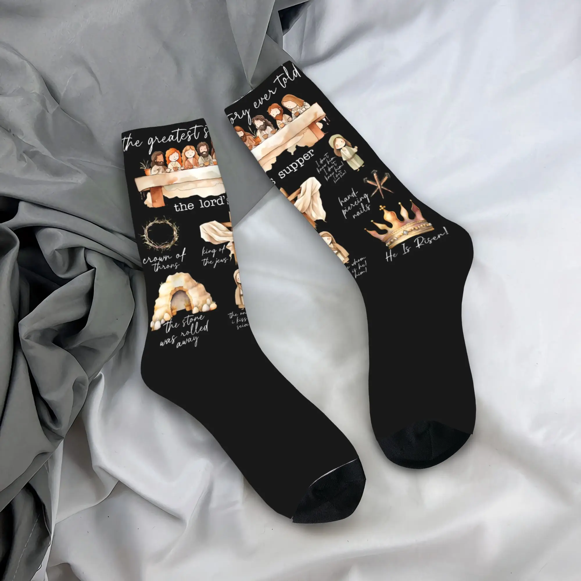 

He Is Risen The Lord's Supper Happy Easter Jesus Christian Socks Non Slip Stockings Unisex Sports Socks Winter Printed Socks