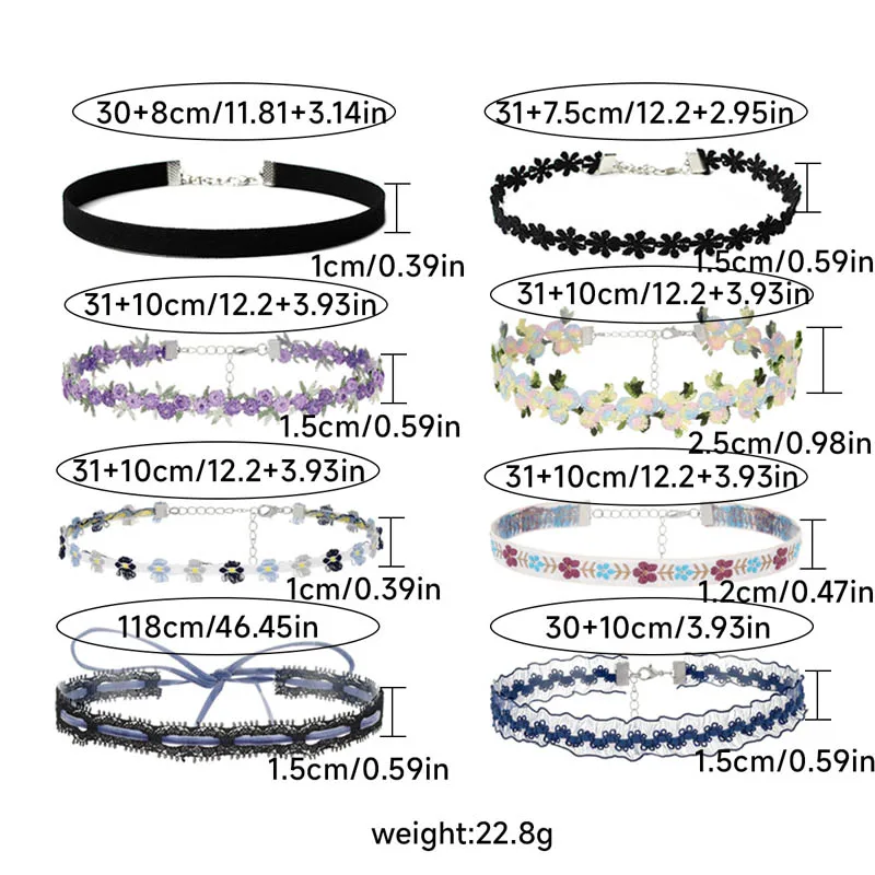 Women's Sweet Lace Choker Necklace with Leaf Daisy Flowers Bow Shell Pearl Velvet Clavicle Jewelry Accessory for Girls Gift