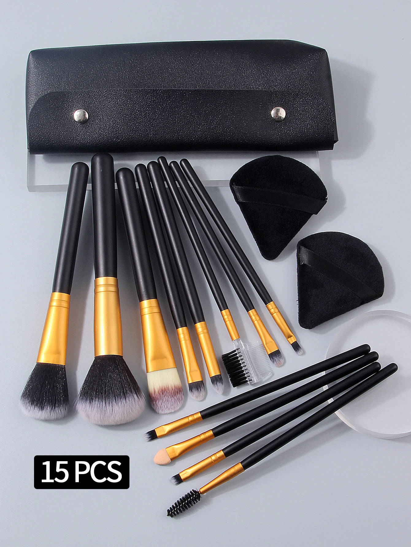 Ensemble de pinceaux de maquillage noirs, 12 pièces, avec sac de rangement, 2 pièces, éponge bouffante, outil de maquillage Portable de voyage, 1/12/15 pièces
