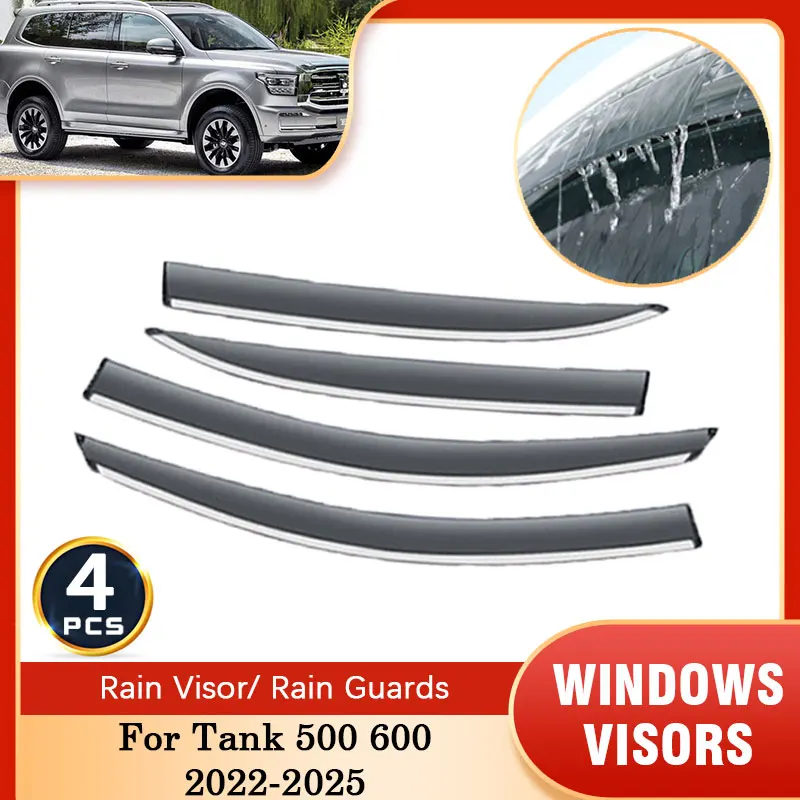 For GWM Tank 500 600 2022 2023 2024 2025 Window Visors Waterproof Rain Deflector Guard Shades Cover Awnings Auto Accessories