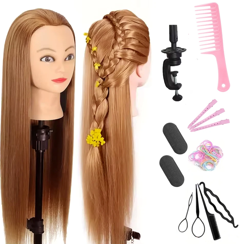 Stylish Mannequin Head set with Clamp Stand and Braiding Kit- Unisex Professional Hair Stylist Training Tool, Glossy Finish