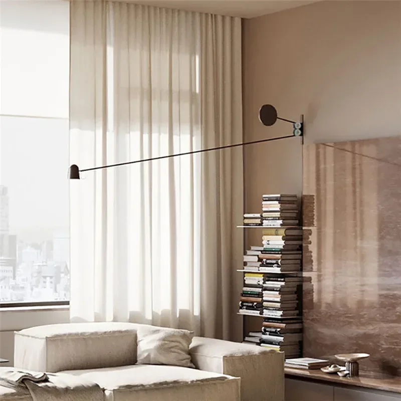 Modern Simple Long Pole Swing Arm Wall Lamp Adjustable Sconce Light for Reading Living Room Bedroom Living Room Home Decor Light