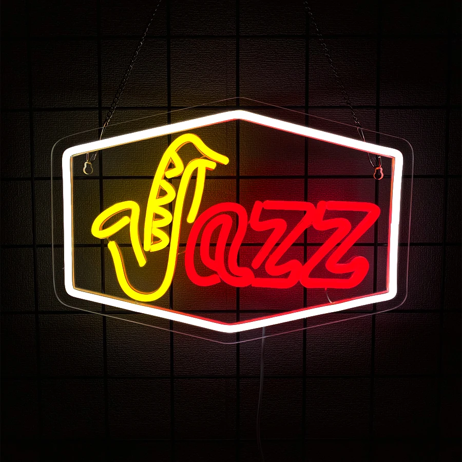 Jazz Led Neon Sign, Saxophone Icon, Used For Bedroom, Bar, Music Studio, Club, Recording Studio, Musical Instrument Store Decor.