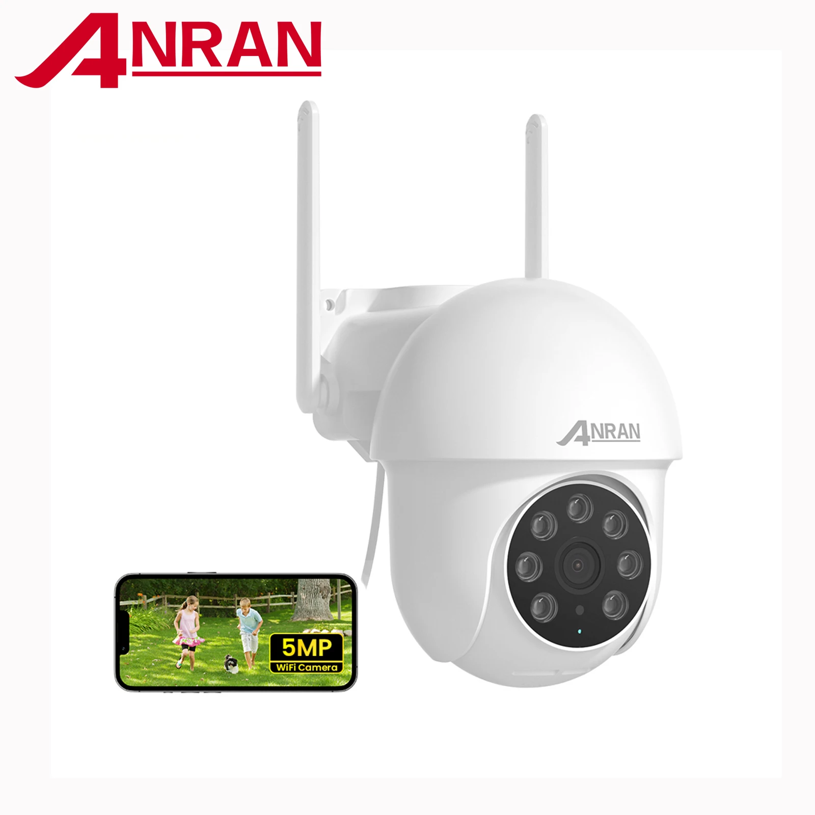 ANRAN Dome Camera 5MP Wireless WiFi Security Camera 24/7 Record Full Color Night Vision PTZ 2-Way Audio Auto Track Local Alarm