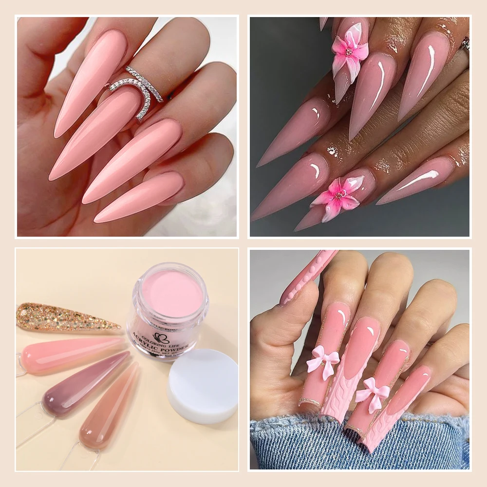 

4Pcs/Set Acrylic Nude Pink/Golden Nail Powder 10ml*6Jars For French Nail Extension Powder Color Rendering Glossy Manicure Powder