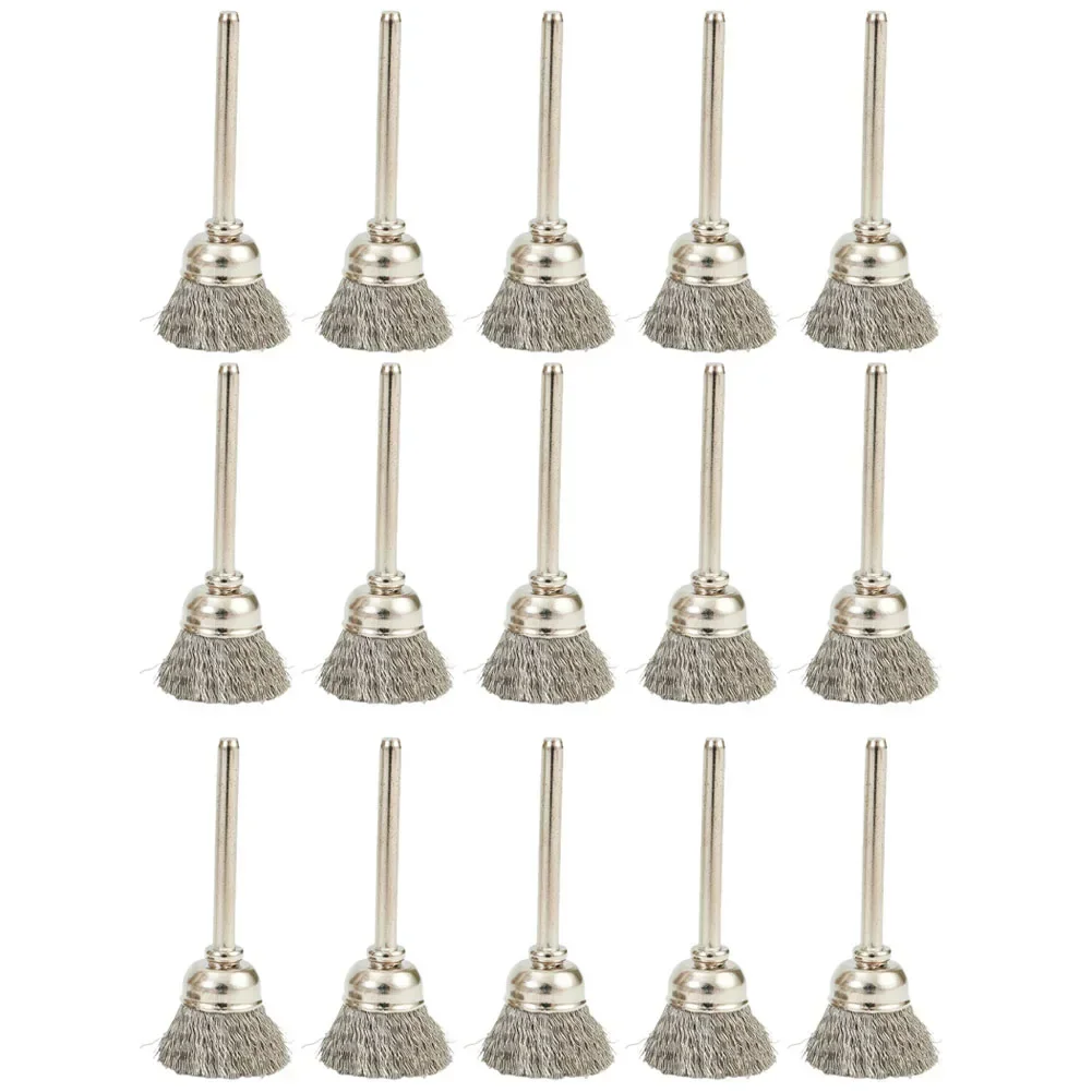 Imagem -02 - Wire Cup Roda Escovas Escova de Polimento Ferramenta Rotativa Metal Rust Removal 15 mm 15 Pcs Aço Inoxidável