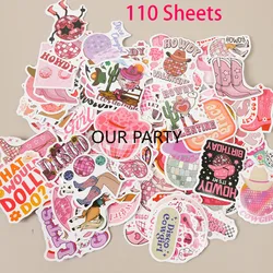 110Pcs Western Disco Cowgirl Theme Luggage Graffiti Stickers for 80s Girl Birthday Bachelorette Wedding Party Favors Decoration