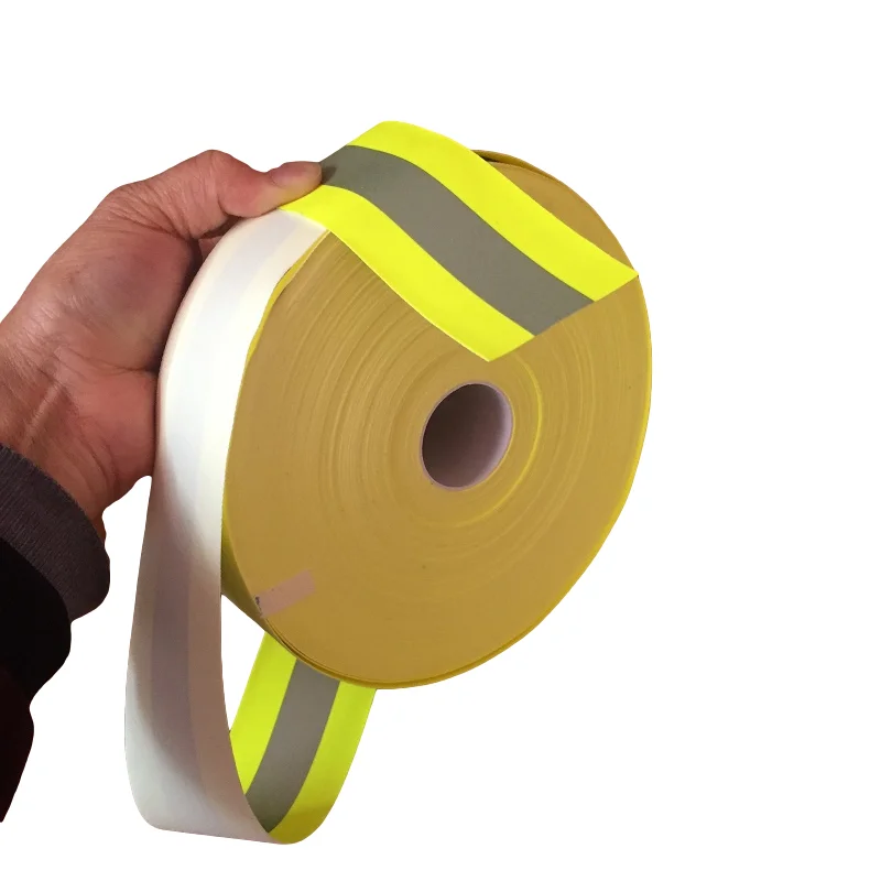 5cm Flame Retardant Reflective Safety Ribbon Fluorescent Yellow 100% Cotton Traffic Warning Tape