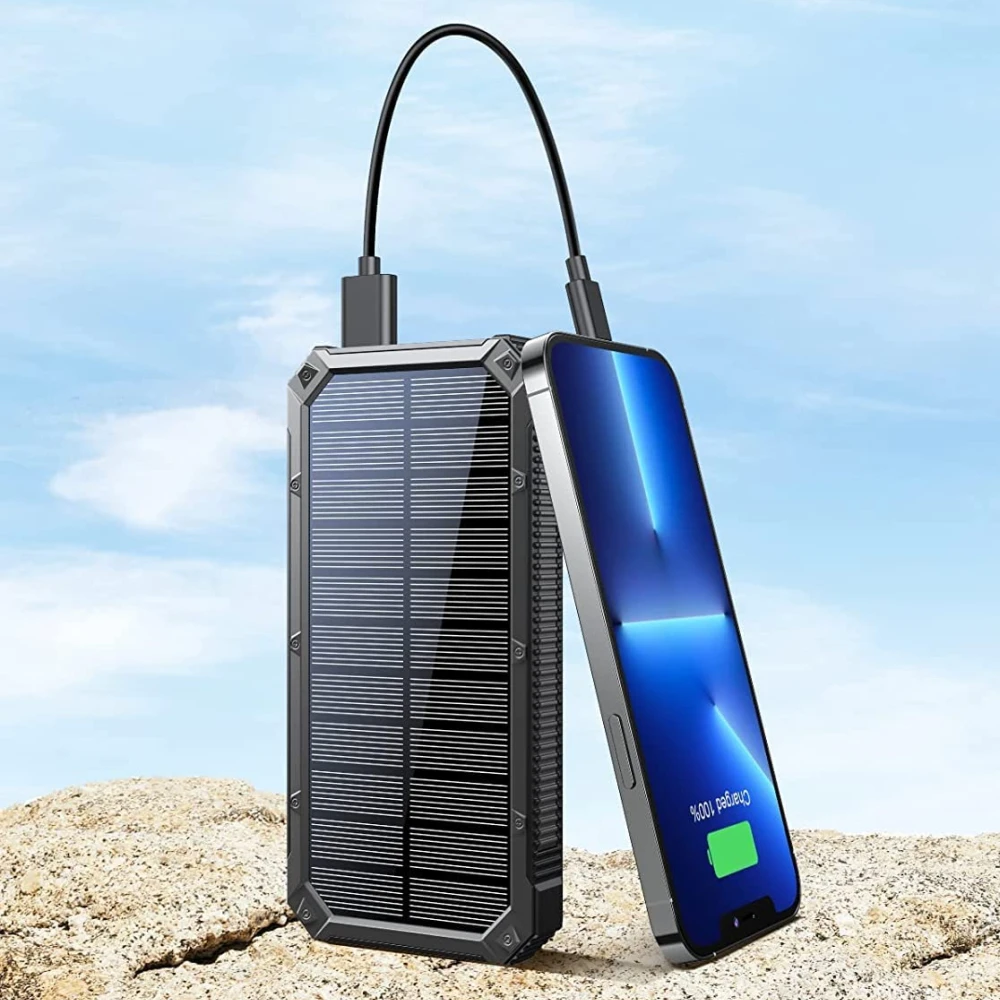 SOODOO 20000mAh Solar Power Bank Waterproof 20000mAh Solar Charger 2 USB Ports Charger  Power Bank for Xiaomi iPhone Universal