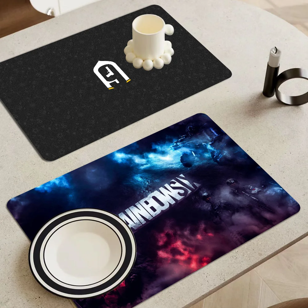 

RAINBOW SIX Coffee Cup Ironing Mat Modern Art Texture Drying Mat Kitchen Counter Coffee Bar Drain Mat