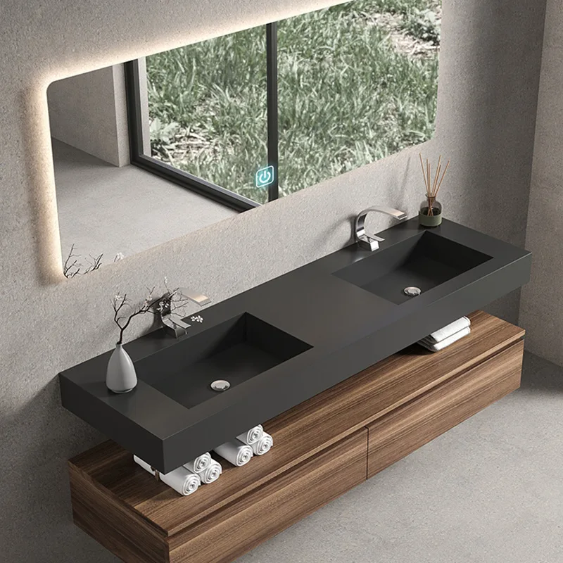 

Rock slab integrated bathroom cabinet combined bathroom hand face pool washbasin Japanese Internet celebrity bathroom cabinet