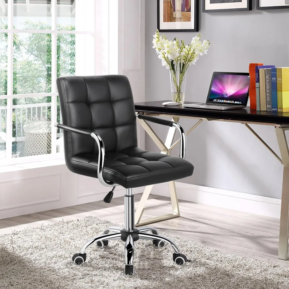 

Desk Chair - Office Chair with Arms/Wheels for Students Swivel Faux Leather Home Computer Black