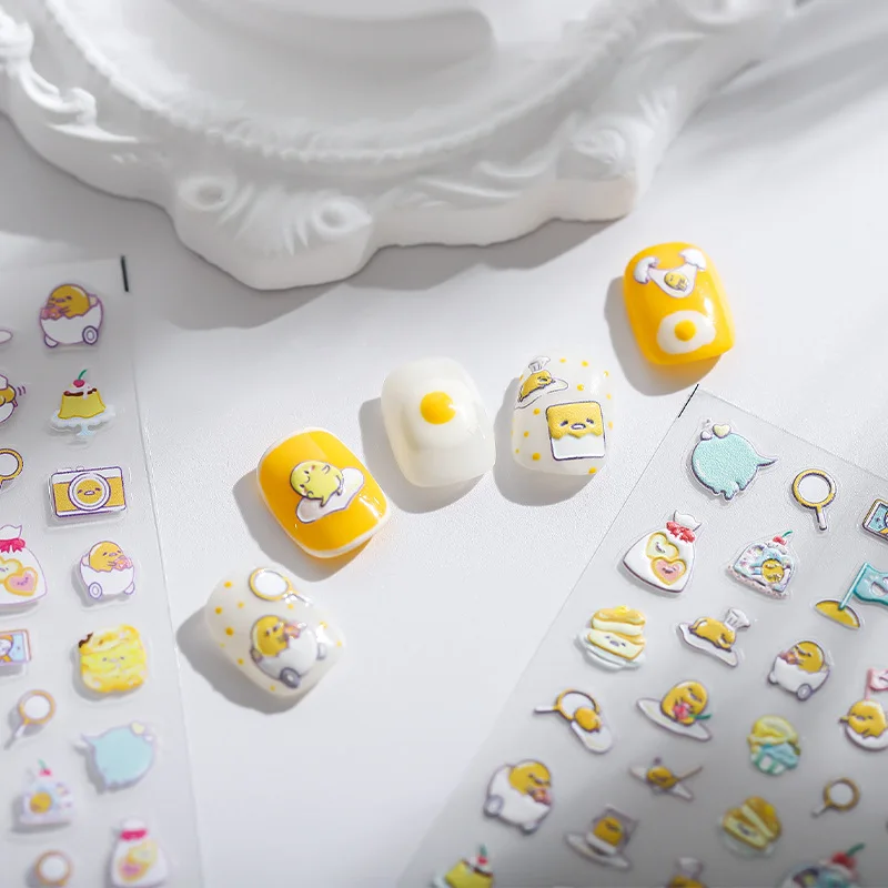 Sanrio Kawaii Gudetama Three-dimensional Nail Sticker Anime Cute Lazy Egg Scrub Thin Penetration Nail Art Sticker Holiday Gift