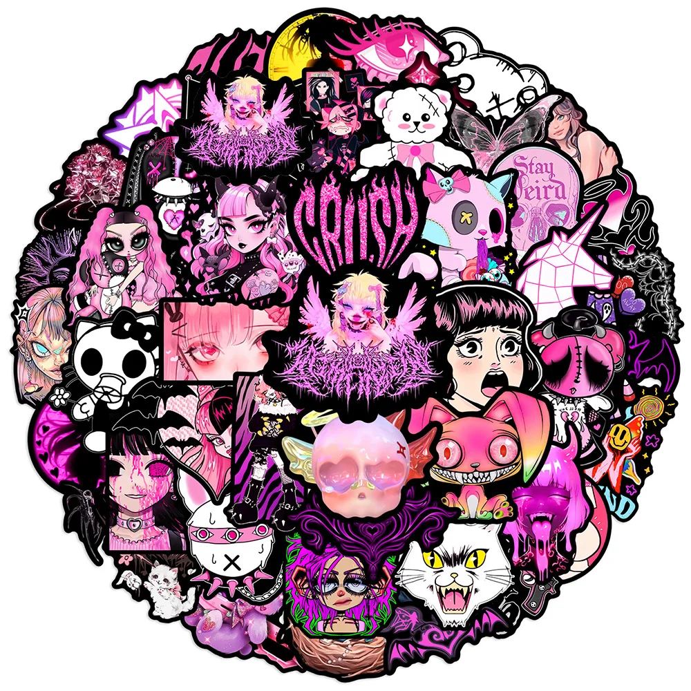 10/30/50pcs Pink Black Gothic Cool Girl Stickers Horror Skull Decal Phone Laptop Car Decorative DIY for Waterproof Sticker Toy