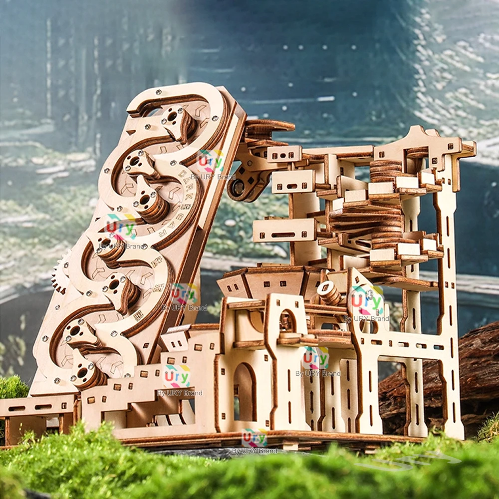 Ury 3D-Holzpuzzle, elektrisches Trackgerät, Marmor-Lauf-Set, Gegenstrom, Kompass, Modell, Wissenschaft, Ball, Labyrinth, Montage, Geschenk für Kinder