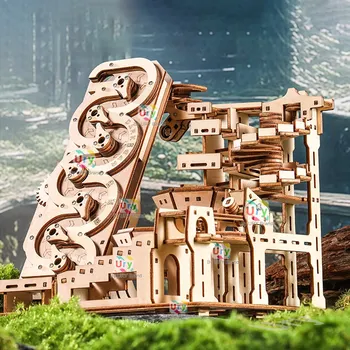 3D Wooden Marble Run Construction Set with Electric Motor – Mechanical Science Maze Model 3