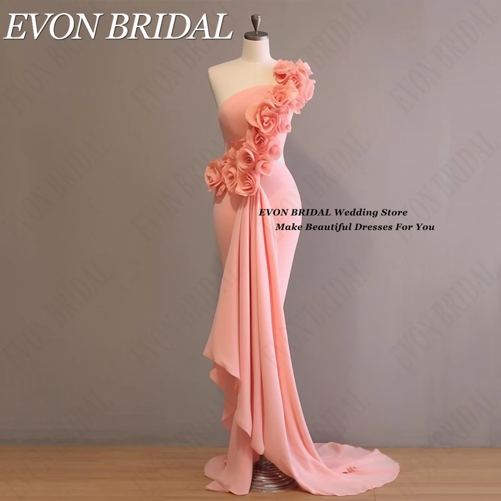 EVON BRIDAL Blush Pink Prom Dresses For Women Romantic Flowers Party Gowns Irregular Mermaid Chiffon feestjurken Sexy Backless