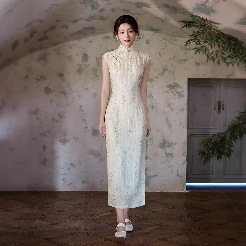 Ancient method improved young beautiful cheongsam simple and elegant daily wear lady fan side zipper