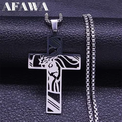 Christ God Cross Jesus Crown of Thorns Chain Necklace Men Stainless Steel Crucifix Necklace Jewelry colar masculino N7074S02
