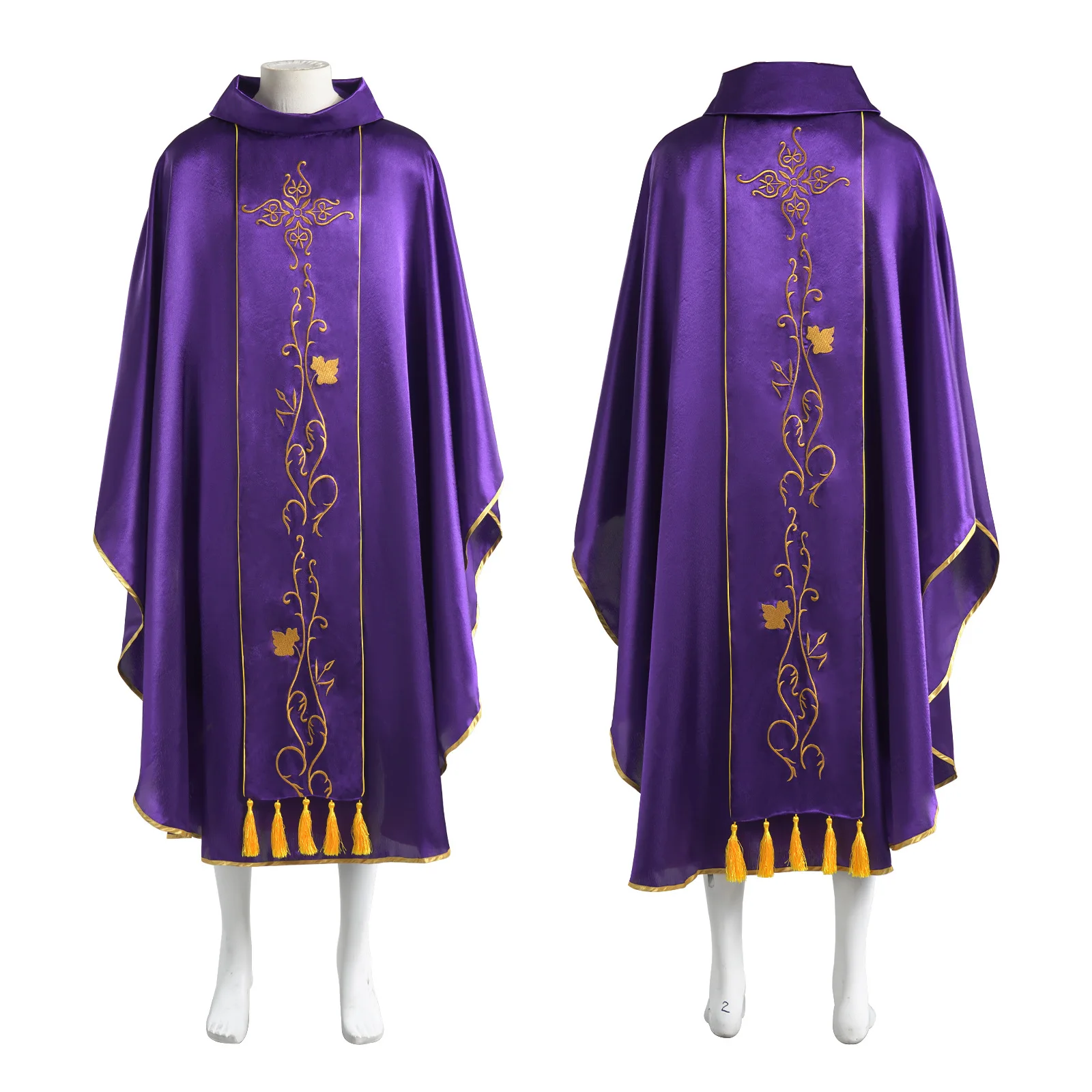 Red Purple Ankle Length Halloween Priest Celebrant Chasuble Catholic Church Father Cosplay Costume Withshawl Mass Vestments Robe