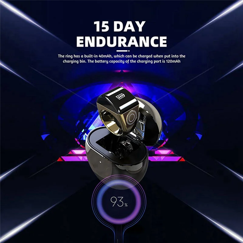 ELEC-Zinc Alloy Smart Ring+Charging Box Waterproof Digital Counter APP Controlled Display 5 Prayer Time Reminders