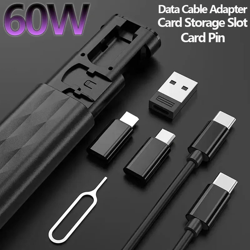 60W Fast Charging Cable Portable Multi Function Adapter Set USB A To Type C/Micro Card Reader Storage Memory for iPhone Samsung