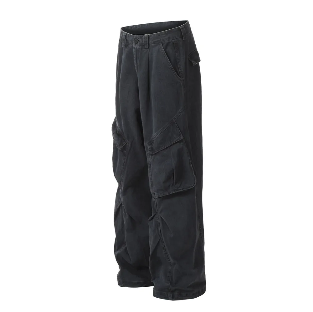 النمط الأمريكي أزياء الرجال فضفاضة بسيطة الأساسية عارضة العصرية اليومية واسعة الساق مستقيم غسلها البضائع السراويل الذكور السراويل الملابس