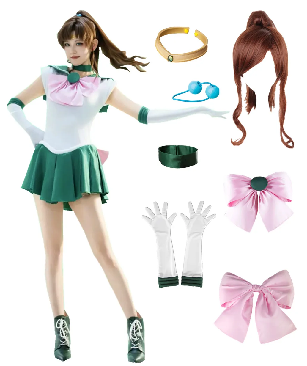 

Костюм для косплея Аниме Кино Макото (Джупитер) в американском размере, женский, зеленая юбка, наряд для вечеринки, Хэллоуин