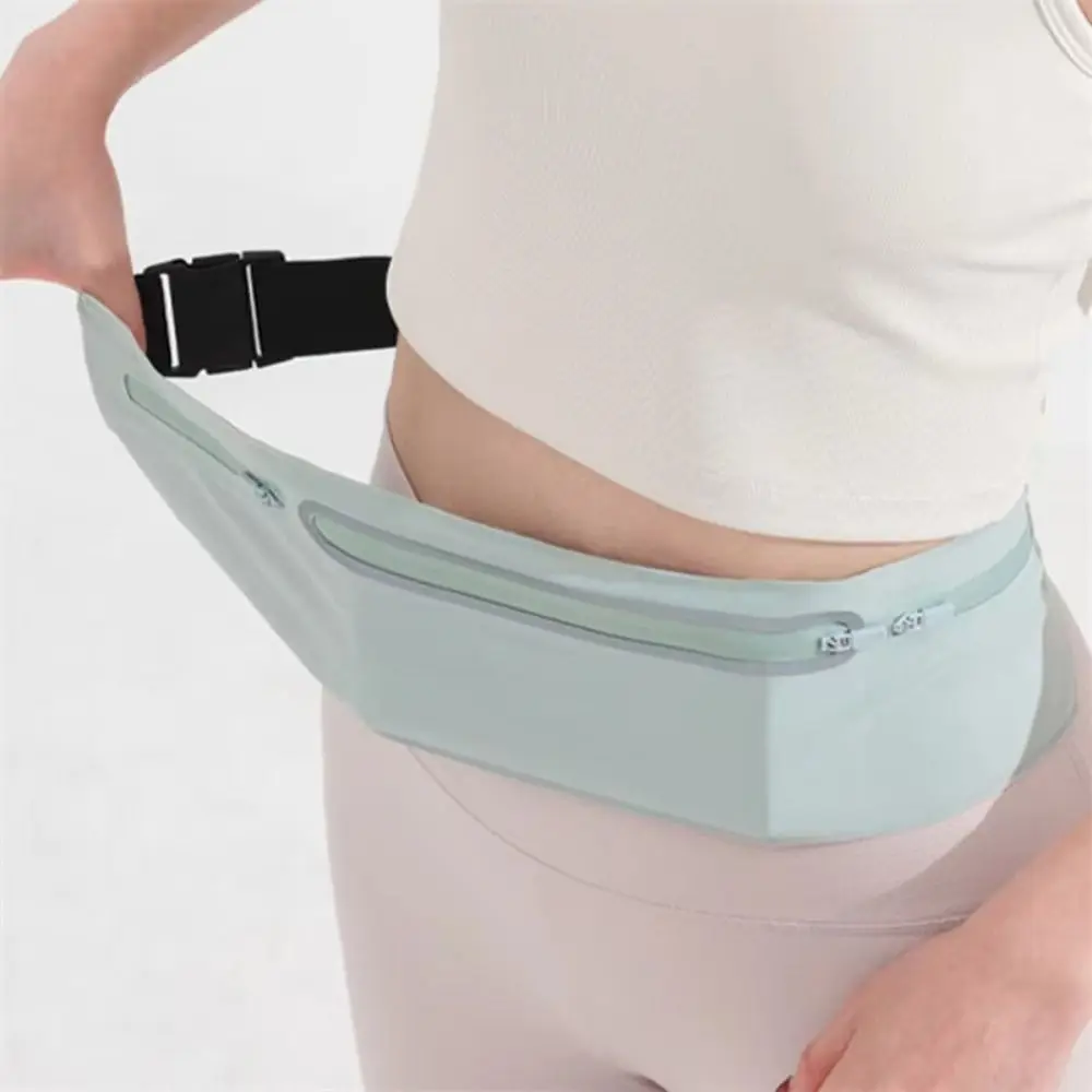 Waterproof Sports Fanny Pack Reflective Strip Solid Color Running Waist Belt Bag Large Capacity Multi-pocket Mobile Phone Holder