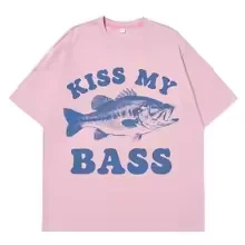 Retro Fishing 'Kiss My Bass' Funny Meme T-Shirt Men Women Summer Casual Harajuku Style Fashion Clothing