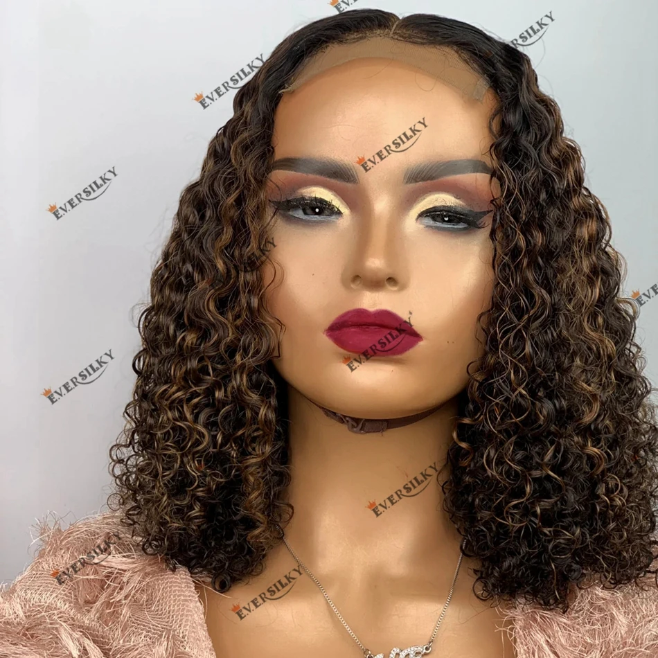 Remy Human Hair Deep Curly Highlight Auburn Blonde 5x5 HD Lace Closure Wig for Black Women 200Density 13x6 Lace Front Wigs