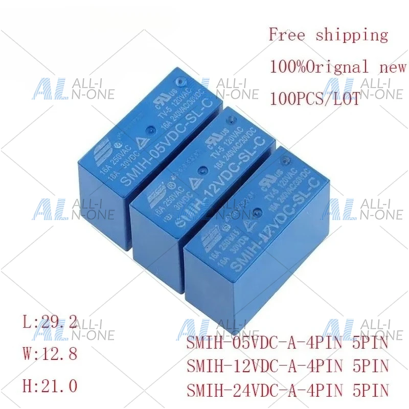 100Pcs Automotive Relay -05VDC-SL-A C -12VDC-SL-A C SMIH-24VDC-SL-A C 5VDC 12VDC 24VDC 16A 250VAC 6PIN/8PIN Original New