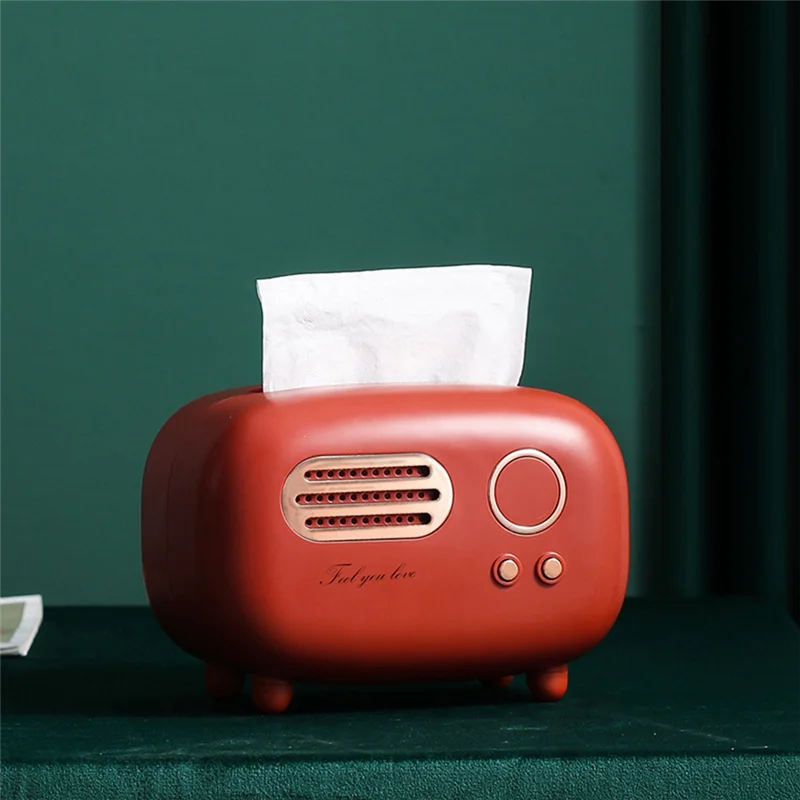 AS63-Retro Radio Shape Tissue Cover Box For Kitchen, Bathroom Vanity Countertops, Night Stands, Desks And Tables, Pink Easy To U