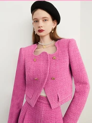 High Quality French Small Fragrance Tweed Two Piece Set Women Woolen Short Jacket Coat + Short Sets Korean OL 2 Piece Pant Sets