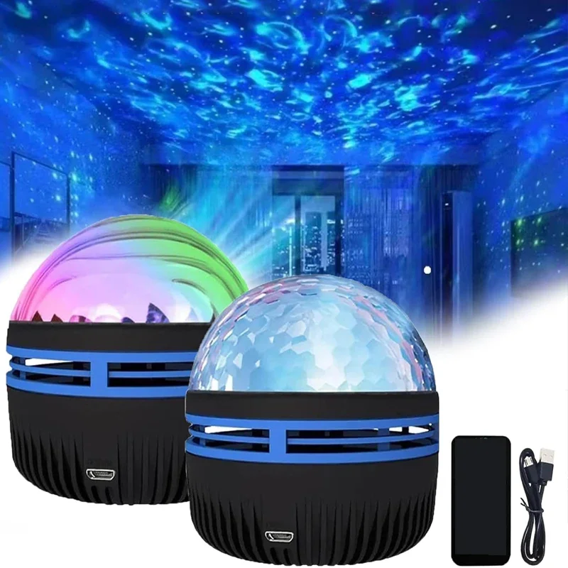 Aurora Lights Projector USB LED Ocean Wave Night Light with Remote Control 360° Rotating Star Projector for Theater Party Decor