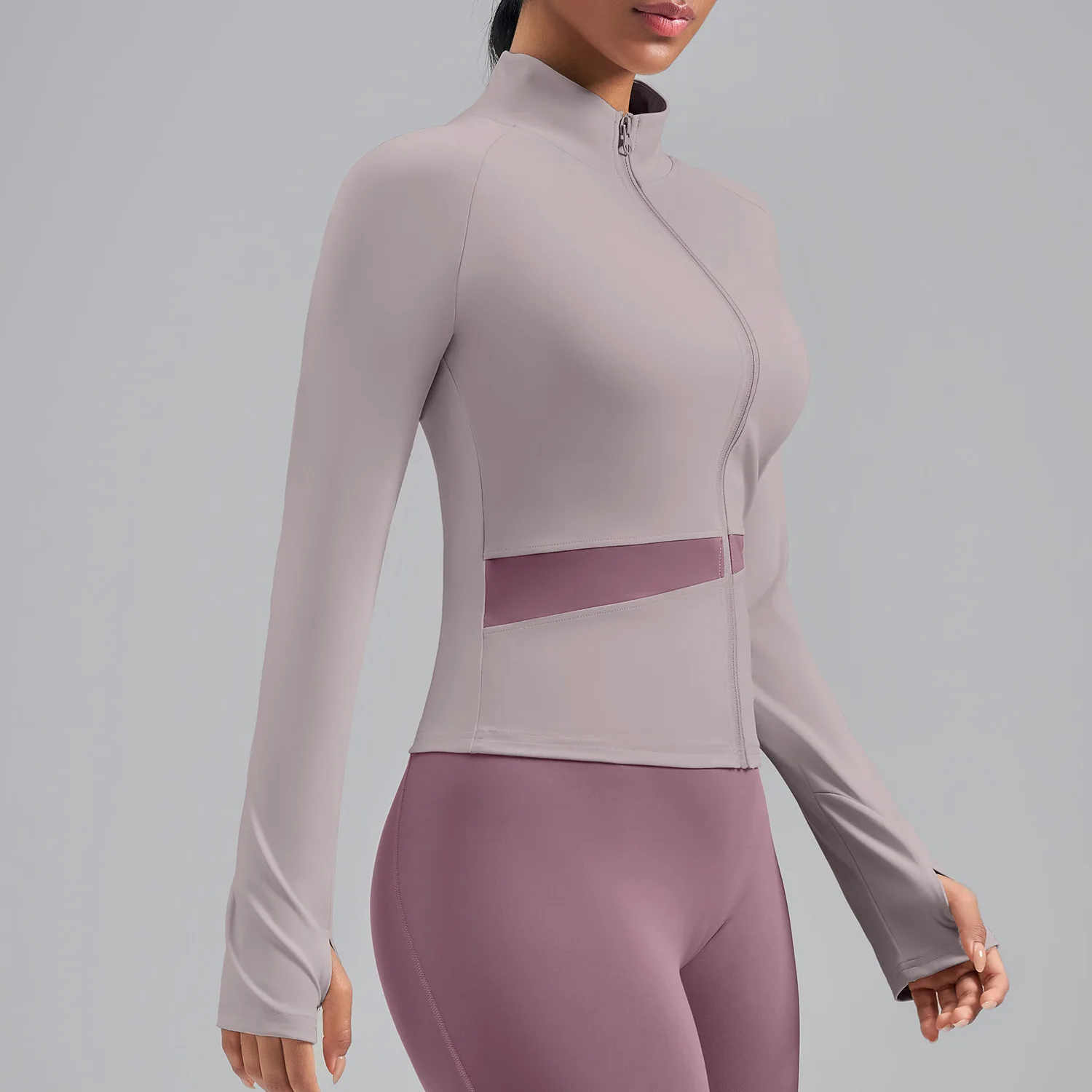 Women's High Neck Contrast Color Yoga Jacket Second Skin Breathable Fitness Top for Active Wear