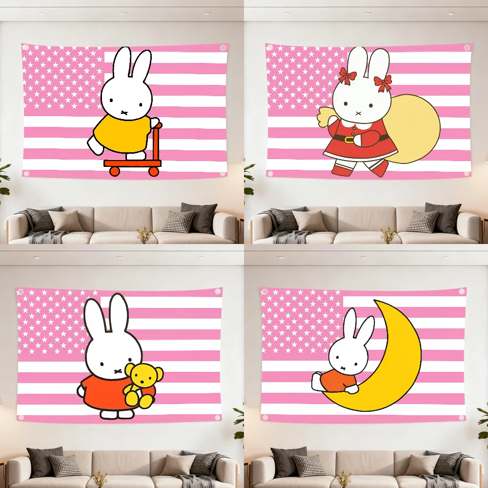 Cartoon Cute M-Miffy Rabbit Moon Cushion Cover Decoration Outdoor Picnic Party Art Hanging Home Camping Party Banner Best Seller