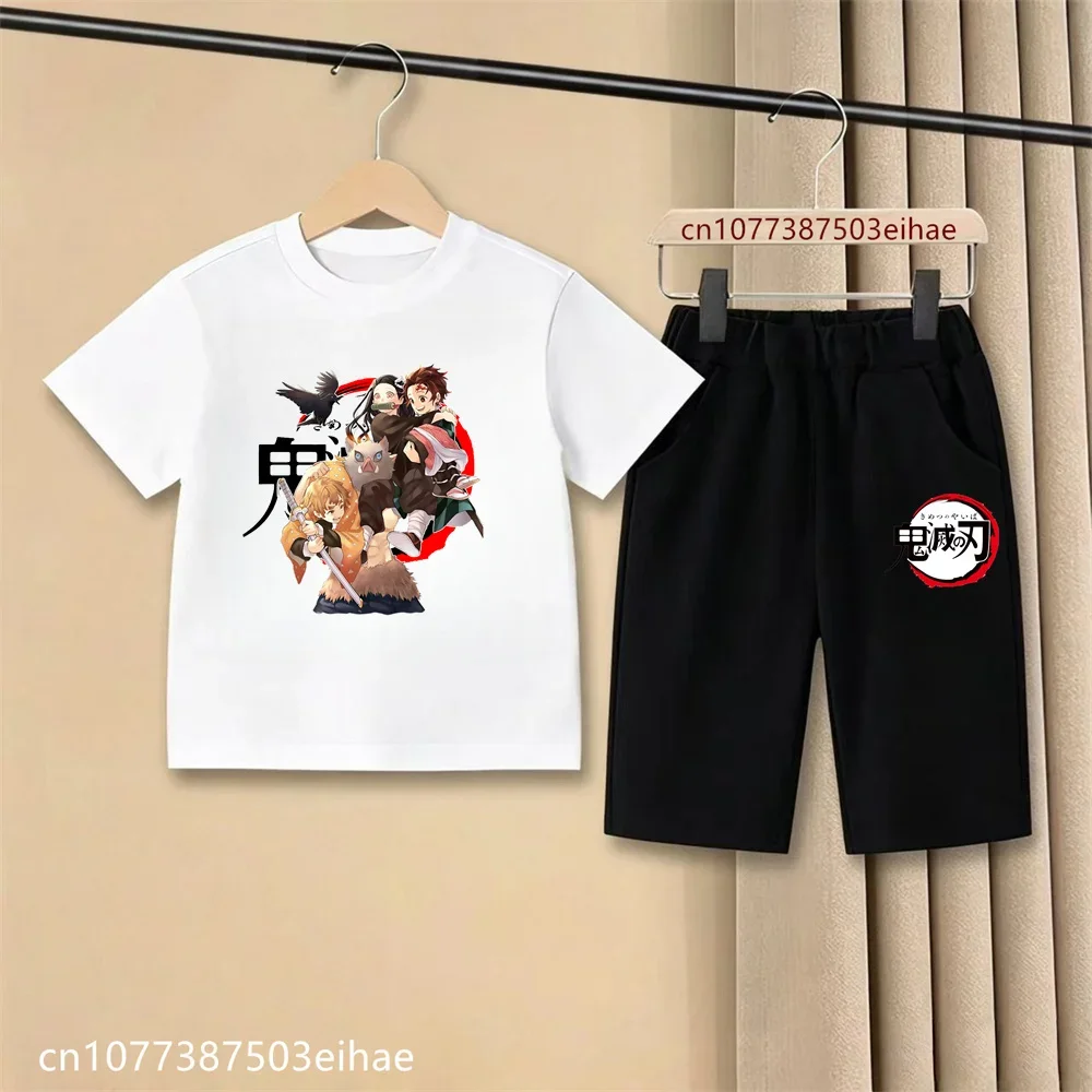 Demon Slayer Kids' Casual Fashion Set - Printed T-shirt And Shorts Combo for Children Inspired by Popular Anime Series
