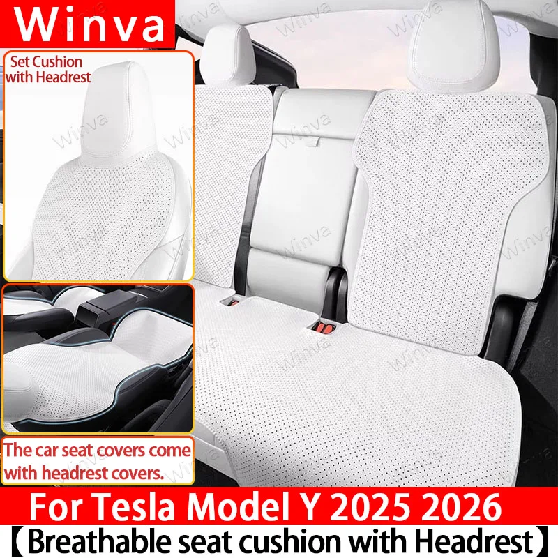 For Tesla Model Y 2025 2026 Ventilated Seat Covers,Breathable Car Seat Cushion with Headrest Cover All Season Split Rear Row Set