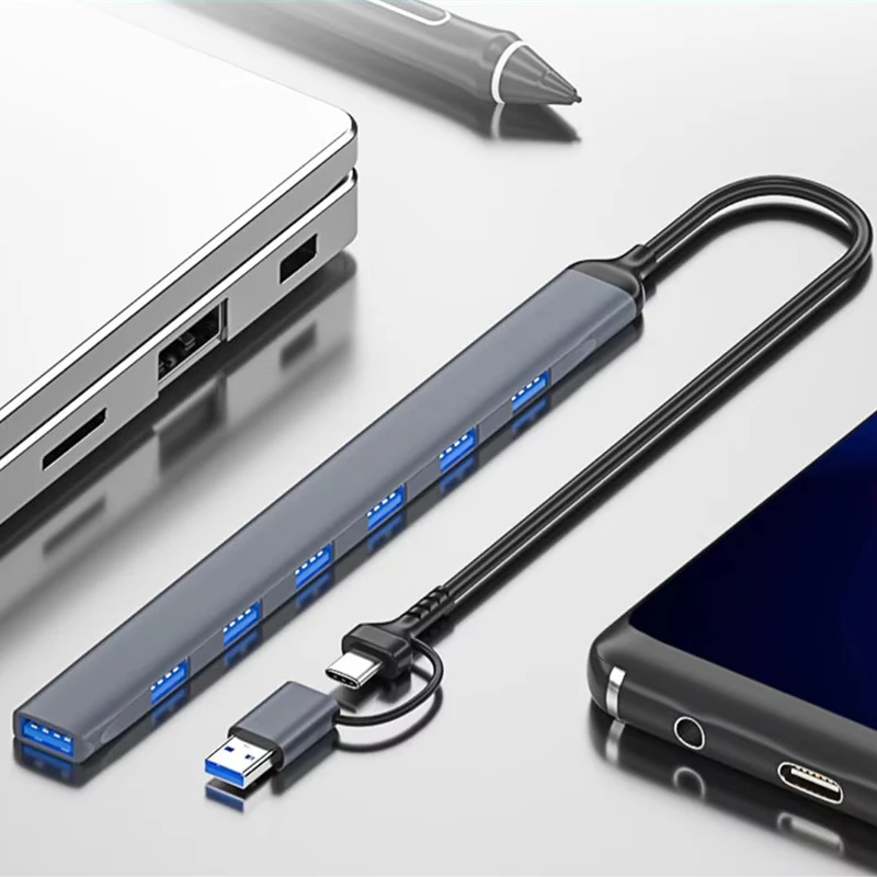 USB+Type C 7 Ports USB 3.0  HUB Expander High Speed OTG Adapter Docking Station For PC Macbook Laptop Hard Drive Mouse Keyboard