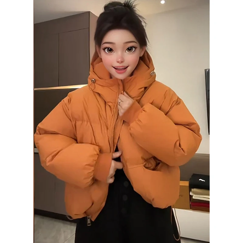 Women Cotton Coat Autumn Winter Casual Loose Hooded Down Cotton Coats Outerwear Thick Warm Candy Color Quilted Jackets Snow Wear