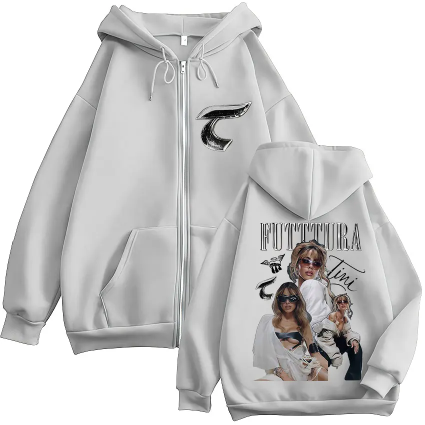 المغني TINI Fectura Tour 2025 ألبوم زمم هوديي الرجال النساء الرجعية المتضخم سترة البلوز موضة عالية الجودة قلنسوة بسحاب