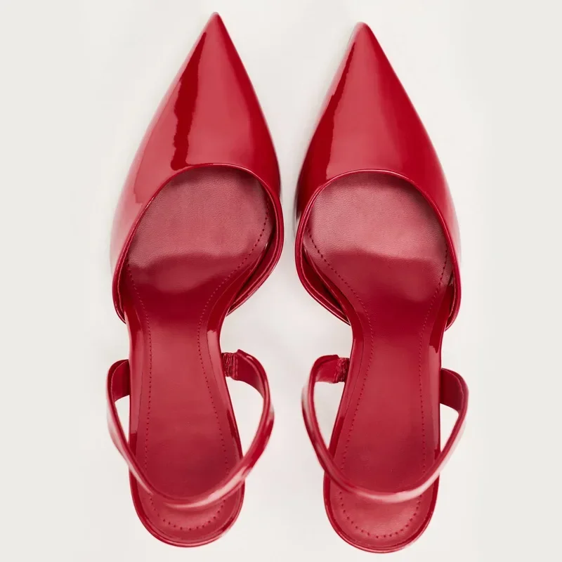 Patent Leather Sexy High Heels Women Pointed Toe Slingback Dress Shoes Female Fashion Elegant Women Sandals Zapatos De Mujer