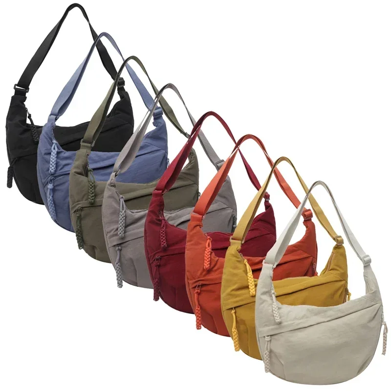 

Women Simple Casual Solid Color Nylon Crescent Crossbody Purses Hobos Bags Shoulder Underarm Bag for Men Travel and Commuting