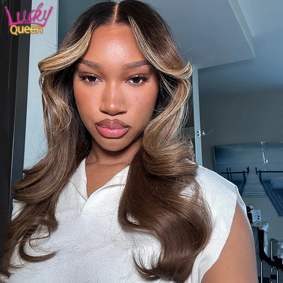 

P4/27 Human Hair Stripe Blonde Highlight 180 Density 5X5 13X6 Frontal Wigs Brazilian Hair Body Wave Pre Plucked Transparent Lace