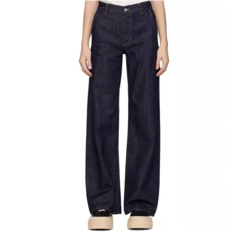 

25 year new women's slim wide leg pure cotton high waist retro original color denim straight leg pants